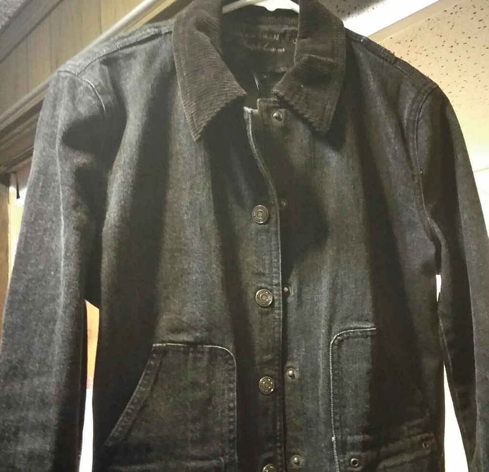 Ralph Lauren black denim jacket with brown corduro
